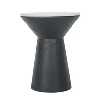 Peny Side End Table, 16 Inch White Marble Top, Black Angled Pedestal Base - BM350075