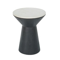 Peny Side End Table, 16 Inch White Marble Top, Black Angled Pedestal Base - BM350075