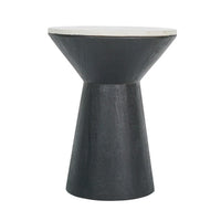 Peny Side End Table, 16 Inch White Marble Top, Black Angled Pedestal Base - BM350075