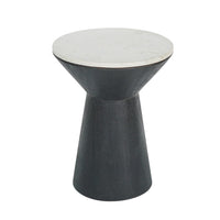 Peny Side End Table, 16 Inch White Marble Top, Black Angled Pedestal Base - BM350075