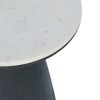 Peny Side End Table, 16 Inch White Marble Top, Black Angled Pedestal Base - BM350075