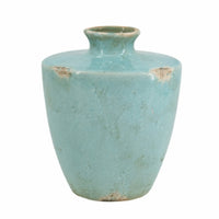 Tery Decorative Flower Vase, 10 Inch, Glazed Blue Patina Terracotta - BM350076