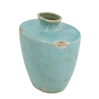 Tery Decorative Flower Vase, 10 Inch, Glazed Blue Patina Terracotta - BM350076