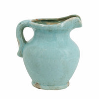 Tery Decorative Flower Vase with Handle, 9 Inch, Glazed Blue Terracotta - BM350077