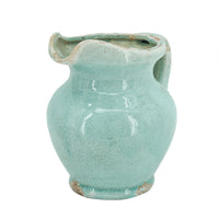 Tery Decorative Flower Vase with Handle, 9 Inch, Glazed Blue Terracotta - BM350077