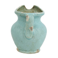 Tery Decorative Flower Vase with Handle, 9 Inch, Glazed Blue Terracotta - BM350077