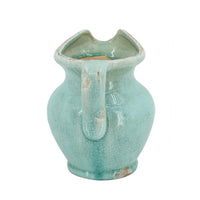 Tery Decorative Flower Vase with Handle, 9 Inch, Glazed Blue Terracotta - BM350077