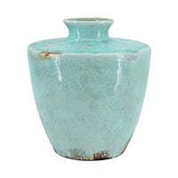 Tery Decorative Flower Vase, 12 Inch, Angled Glazed Blue Patina Terracotta - BM350078