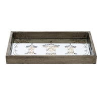 Gery Serving Tray Set of 2, Patterned Glass Base and Rustic Brown Frame - BM350079