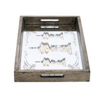 Gery Serving Tray Set of 2, Patterned Glass Base and Rustic Brown Frame - BM350079