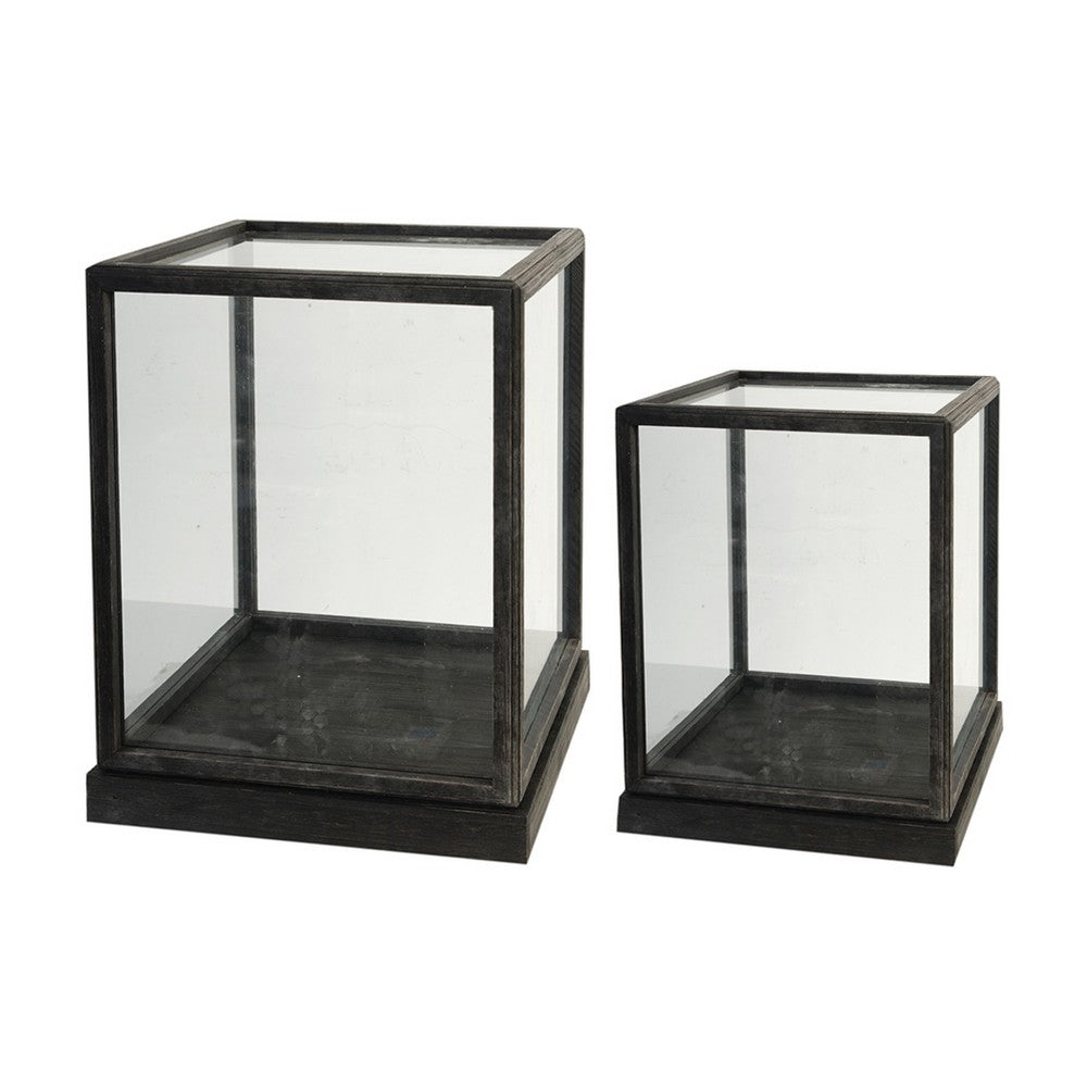 Jeny Display Box Set of 2, Square Clear Glass with Black Fir Wood Frame - BM350080