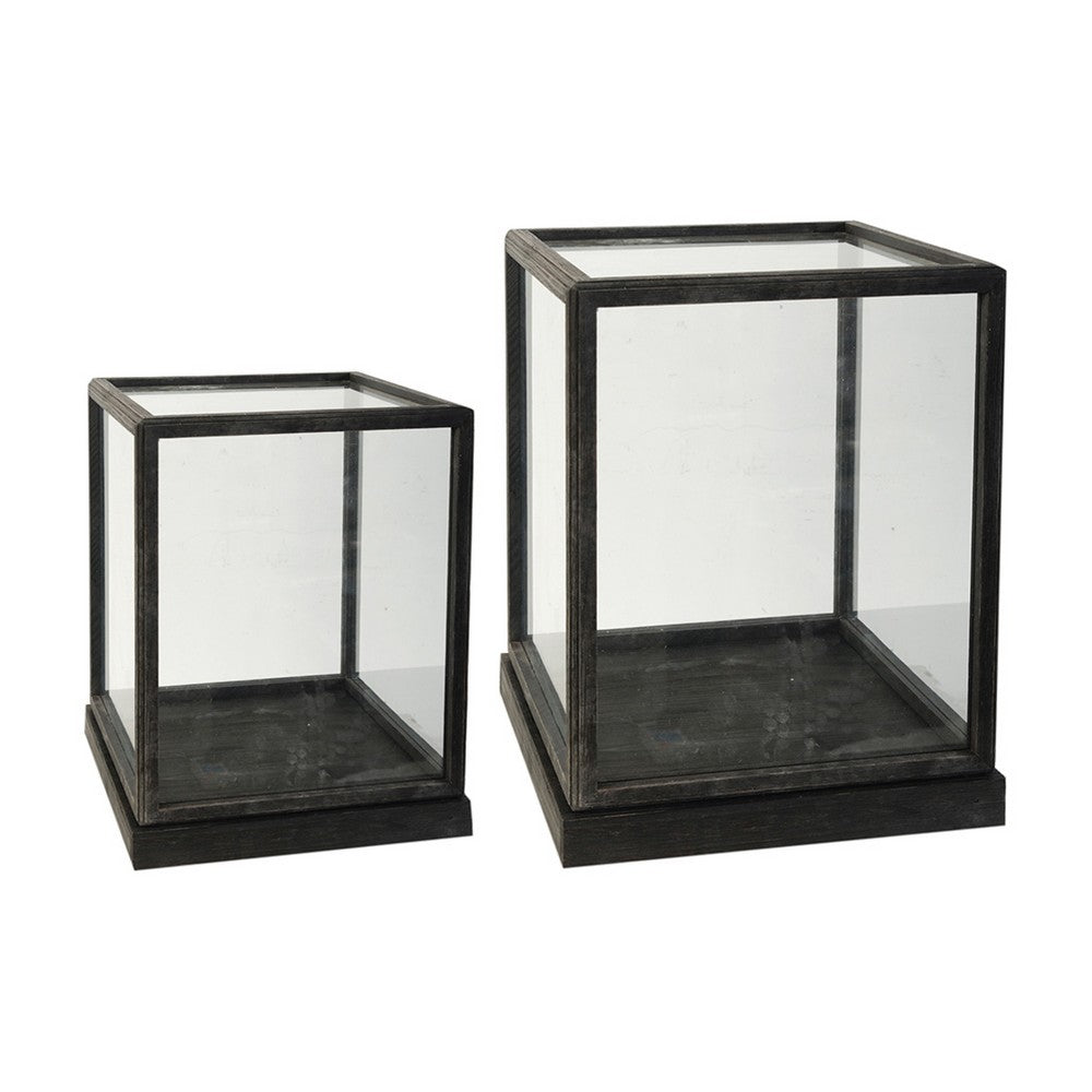 Jeny Display Box Set of 2, Square Clear Glass with Black Fir Wood Frame - BM350080