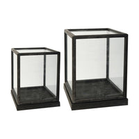 Jeny Display Box Set of 2, Square Clear Glass with Black Fir Wood Frame - BM350080