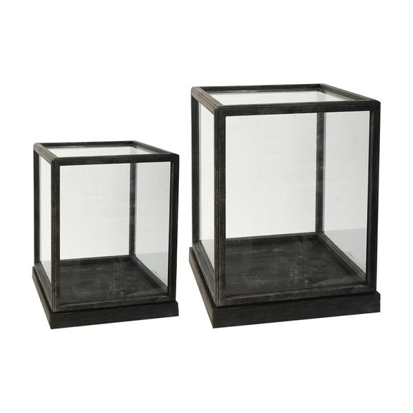 Jeny Display Box Set of 2, Square Clear Glass with Black Fir Wood Frame - BM350080