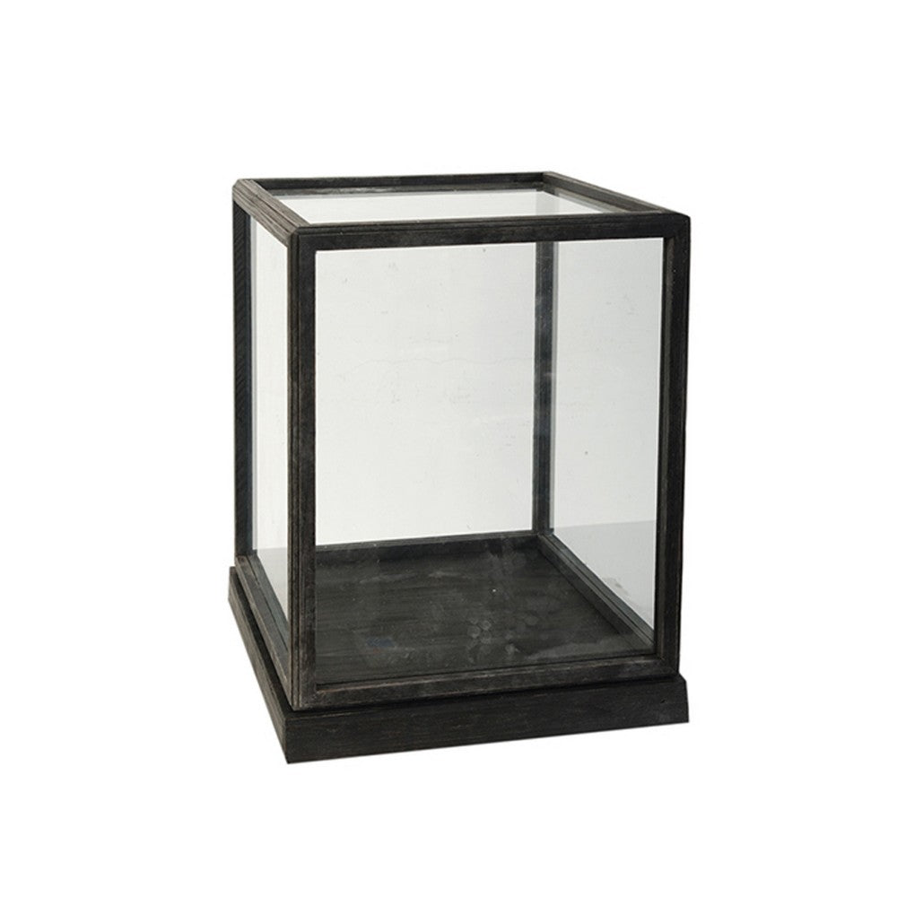 Jeny Display Box Set of 2, Square Clear Glass with Black Fir Wood Frame - BM350080