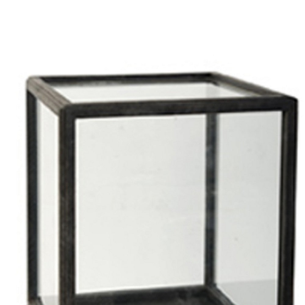 Jeny Display Box Set of 2, Square Clear Glass with Black Fir Wood Frame - BM350080