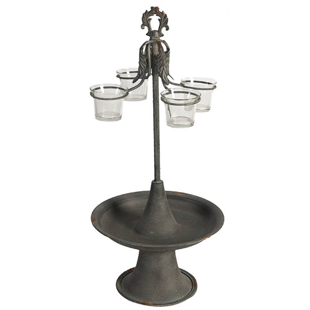 Fia Votive Candle Holder 4 Glass Cups, Black Metal Base with Finial Top - BM350081