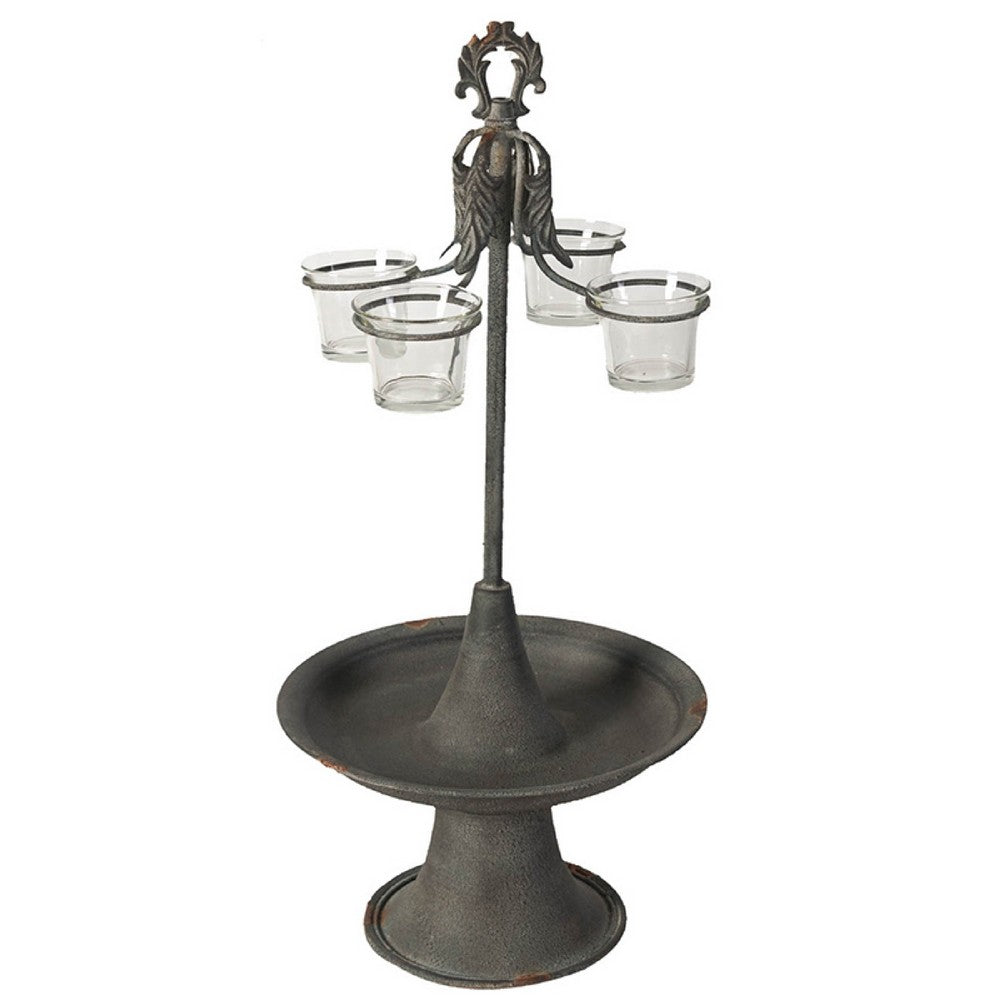 Fia Votive Candle Holder 4 Glass Cups, Black Metal Base with Finial Top - BM350081