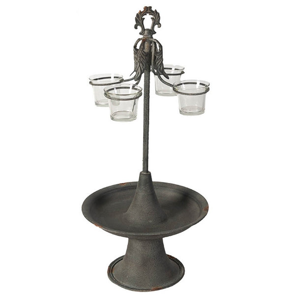 Fia Votive Candle Holder 4 Glass Cups, Black Metal Base with Finial Top - BM350081