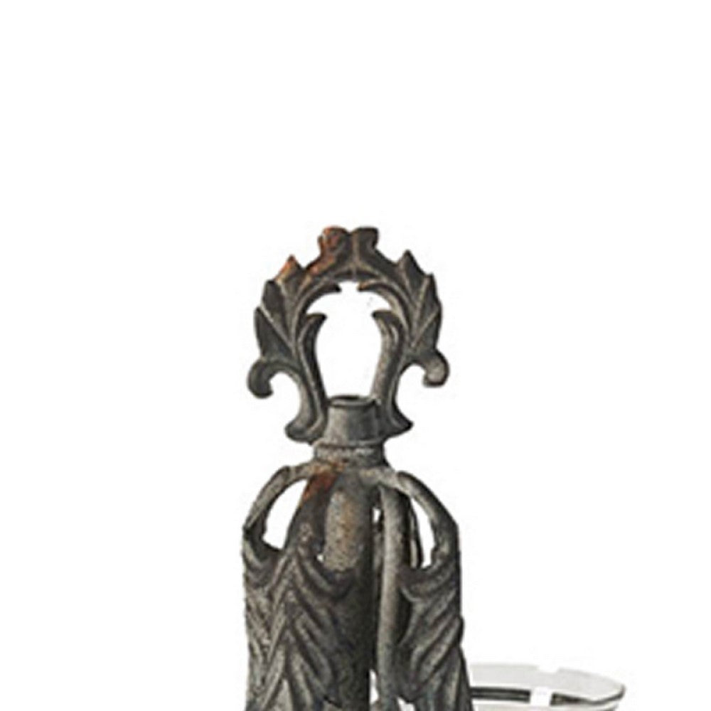 Fia Votive Candle Holder 4 Glass Cups, Black Metal Base with Finial Top - BM350081