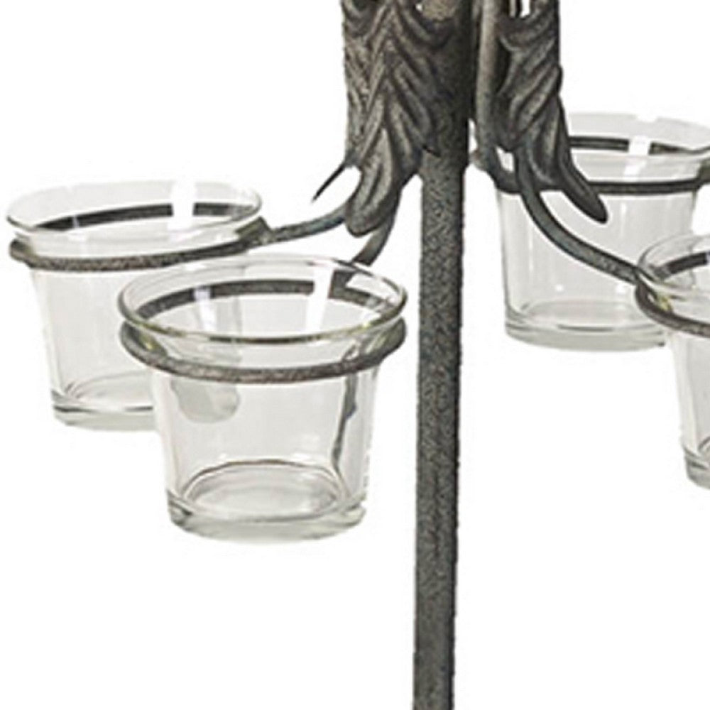 Fia Votive Candle Holder 4 Glass Cups, Black Metal Base with Finial Top - BM350081