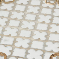 Amy Decorative Serving Tray, 16 Inch Round Patterned Glass, Gold Metal - BM350082