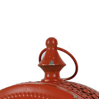 Cia Candle Holder, 12 Inch Oval Shape, Red Iron Frame with Glass Center - BM350083