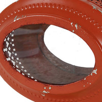 Cia Candle Holder, 12 Inch Oval Shape, Red Iron Frame with Glass Center - BM350083