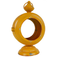 Cia Candle Holder, 13 Inch Round Shape, Yellow Iron with Glass Center - BM350084