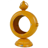 Cia Candle Holder, 13 Inch Round Shape, Yellow Iron with Glass Center - BM350084