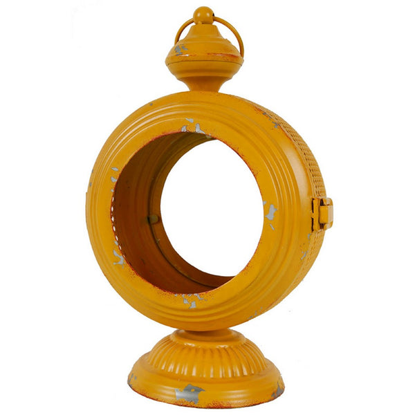 Cia Candle Holder, 13 Inch Round Shape, Yellow Iron with Glass Center - BM350084