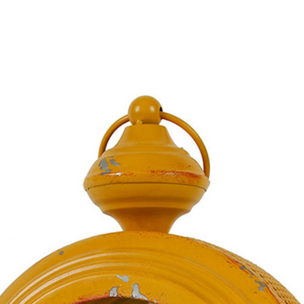 Cia Candle Holder, 13 Inch Round Shape, Yellow Iron with Glass Center - BM350084