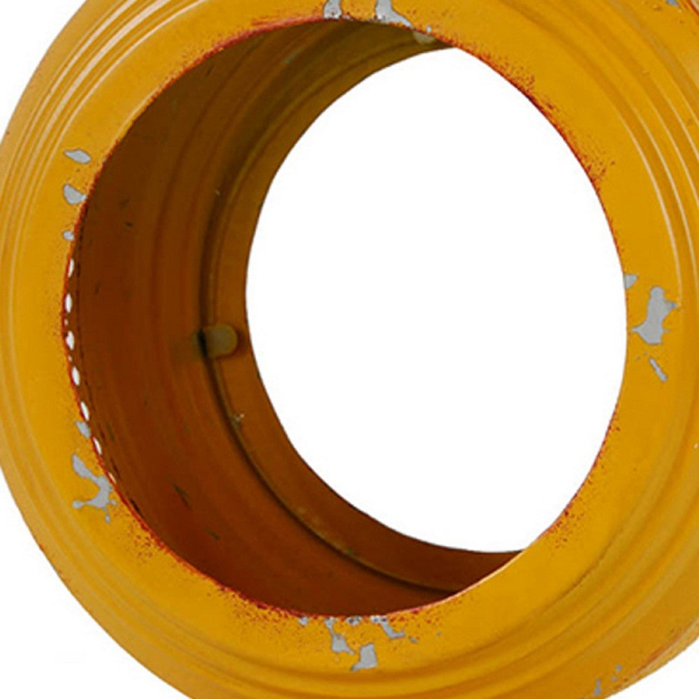 Cia Candle Holder, 13 Inch Round Shape, Yellow Iron with Glass Center - BM350084