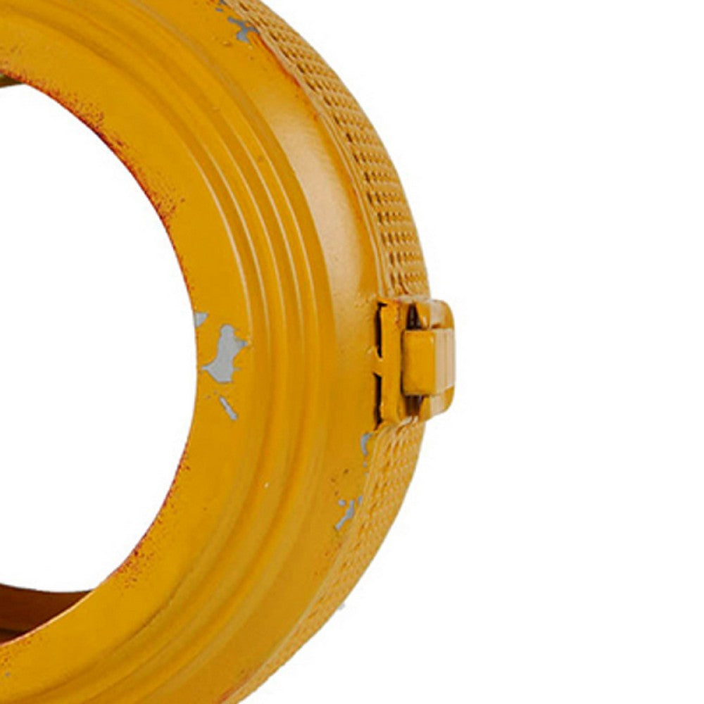 Cia Candle Holder, 13 Inch Round Shape, Yellow Iron with Glass Center - BM350084