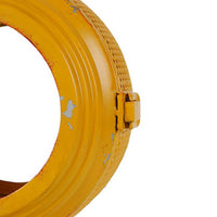Cia Candle Holder, 13 Inch Round Shape, Yellow Iron with Glass Center - BM350084