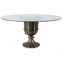 Dining Table, 60 Inch Round Clear Glass Top, Classical Bronze Metal Base - BM350085