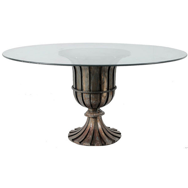 Dining Table, 60 Inch Round Clear Glass Top, Classical Bronze Metal Base - BM350085