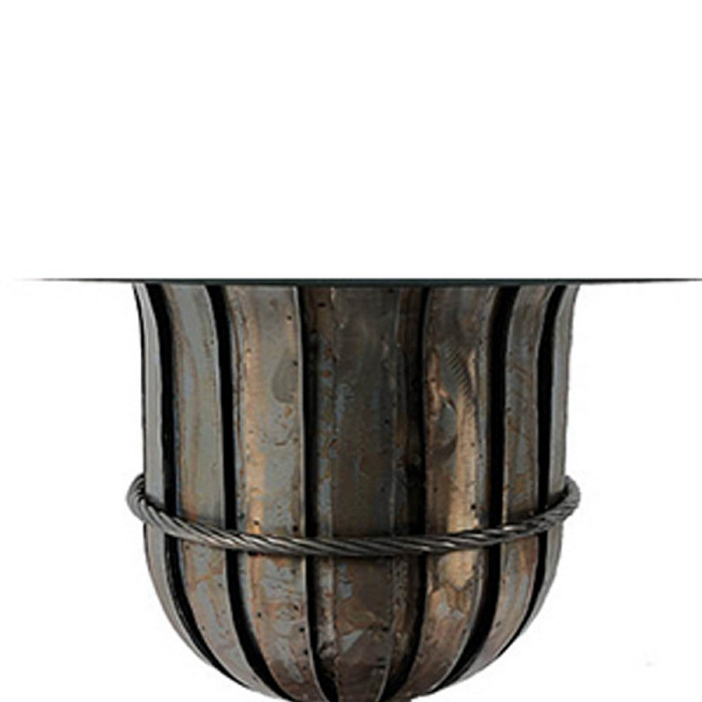 Dining Table, 60 Inch Round Clear Glass Top, Classical Bronze Metal Base - BM350085
