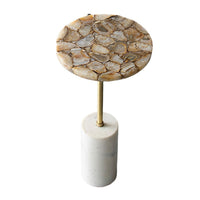 Lima Side End Table, 12 Inch Round Brown Agate, Marble Cylinder Base - BM350086