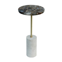Lima Side End Table, 12 Inch Round Black Agate, Marble Cylinder Base - BM350087