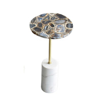 Lima Side End Table, 12 Inch Round Black Agate, Marble Cylinder Base - BM350087