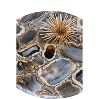 Lima Side End Table, 12 Inch Round Black Agate, Marble Cylinder Base - BM350087