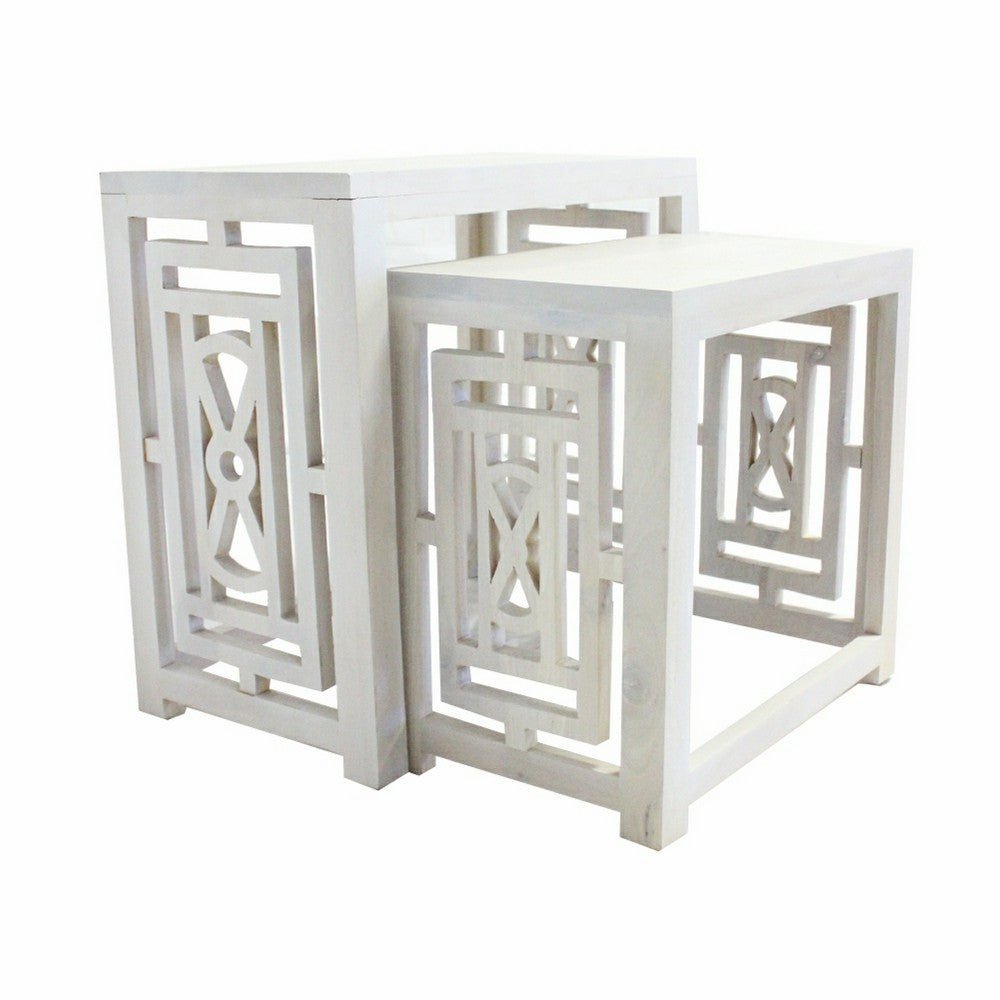 Sumo 2pc Nesting Stool Set, Rectangular Top, Lattice Cutout Sides, White - BM350088