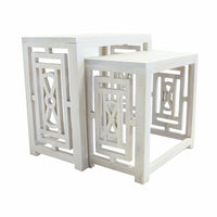 Sumo 2pc Nesting Stool Set, Rectangular Top, Lattice Cutout Sides, White - BM350088