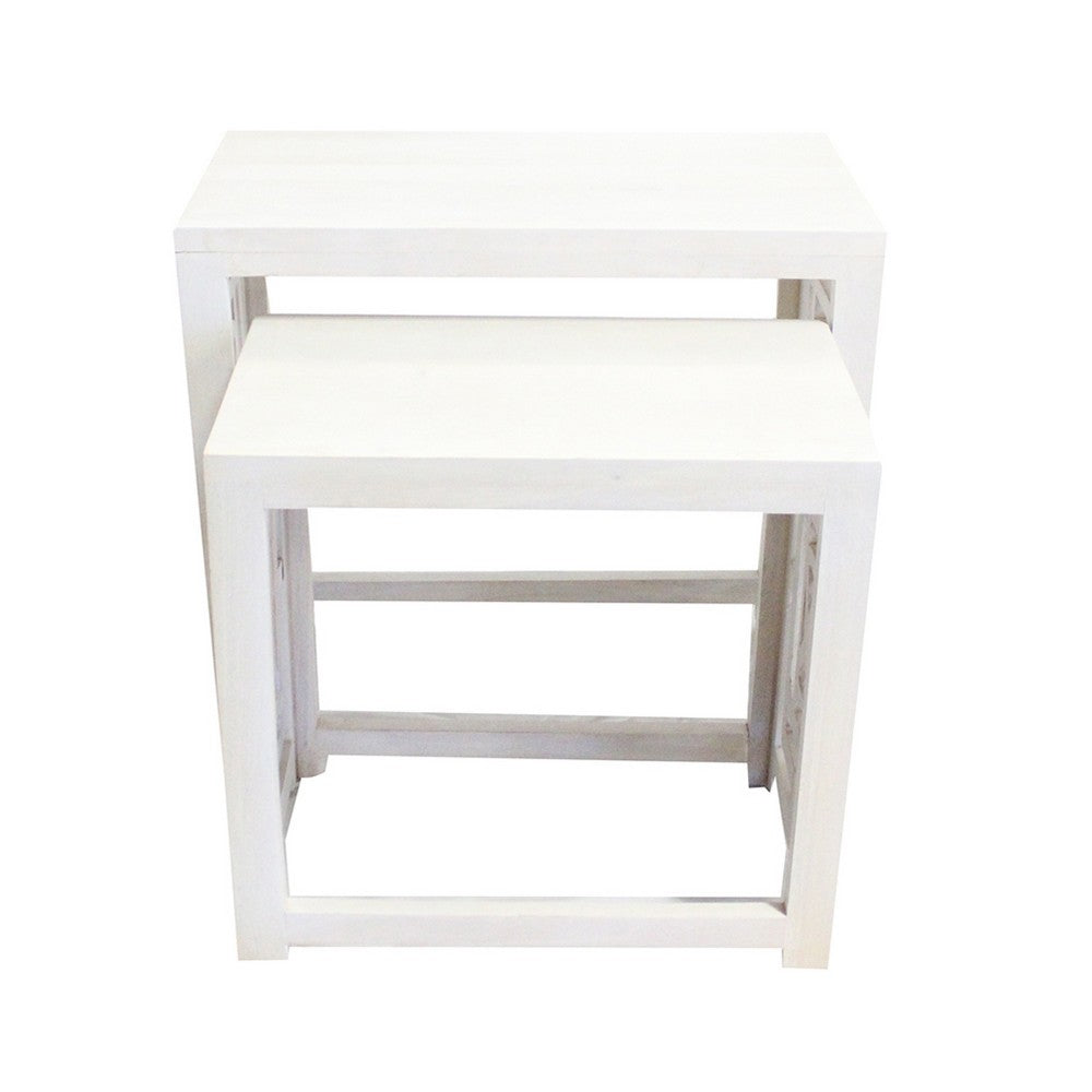 Sumo 2pc Nesting Stool Set, Rectangular Top, Lattice Cutout Sides, White - BM350088