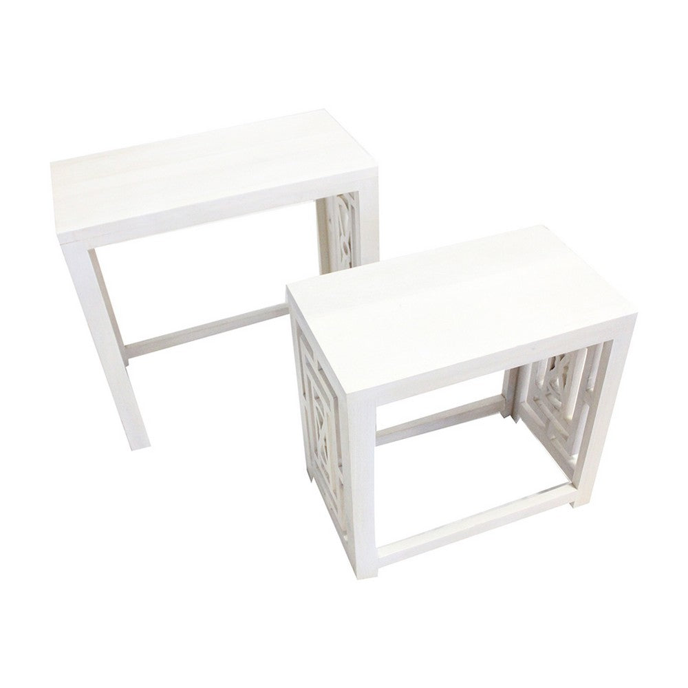 Sumo 2pc Nesting Stool Set, Rectangular Top, Lattice Cutout Sides, White - BM350088