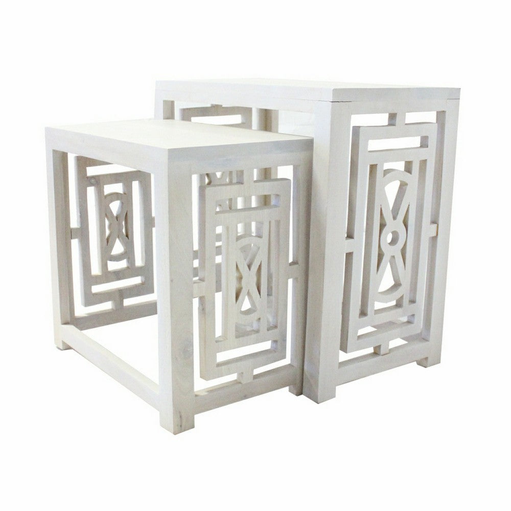 Sumo 2pc Nesting Stool Set, Rectangular Top, Lattice Cutout Sides, White - BM350088