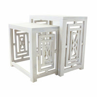 Sumo 2pc Nesting Stool Set, Rectangular Top, Lattice Cutout Sides, White - BM350088
