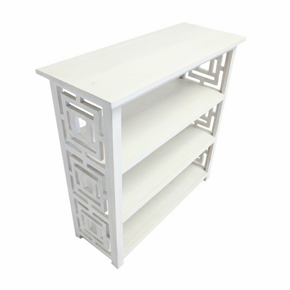 Sumo Console Table with 3 Shelves, Lattice Cutout Sides, White 36 Inch - BM350089