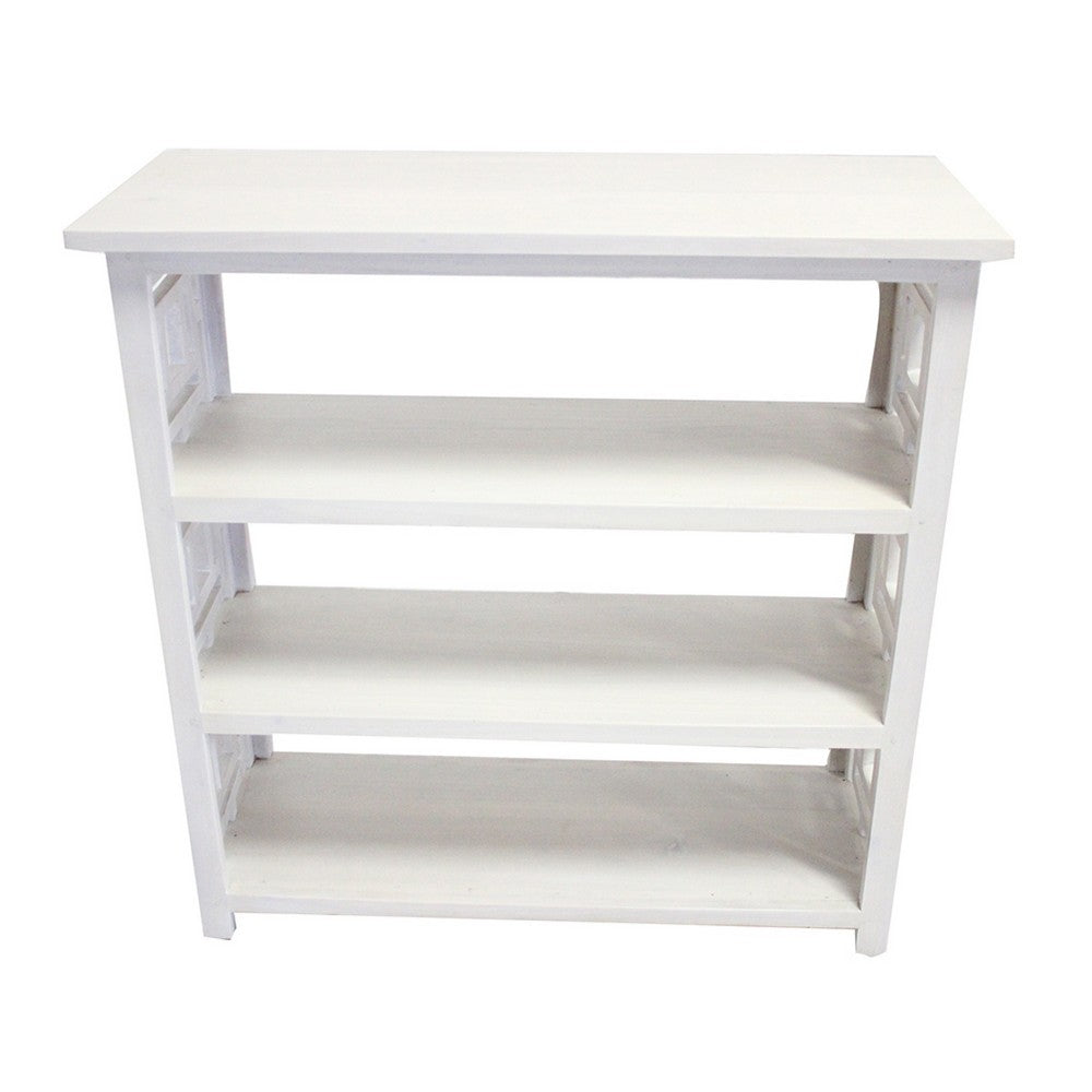 Sumo Console Table with 3 Shelves, Lattice Cutout Sides, White 36 Inch - BM350089